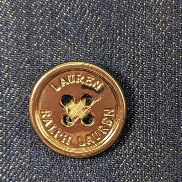 Lauren Ralph Lauren Blue Gold Metallic Denim Double Breasted Jacket Dark Wash M - Picture 4 of 11